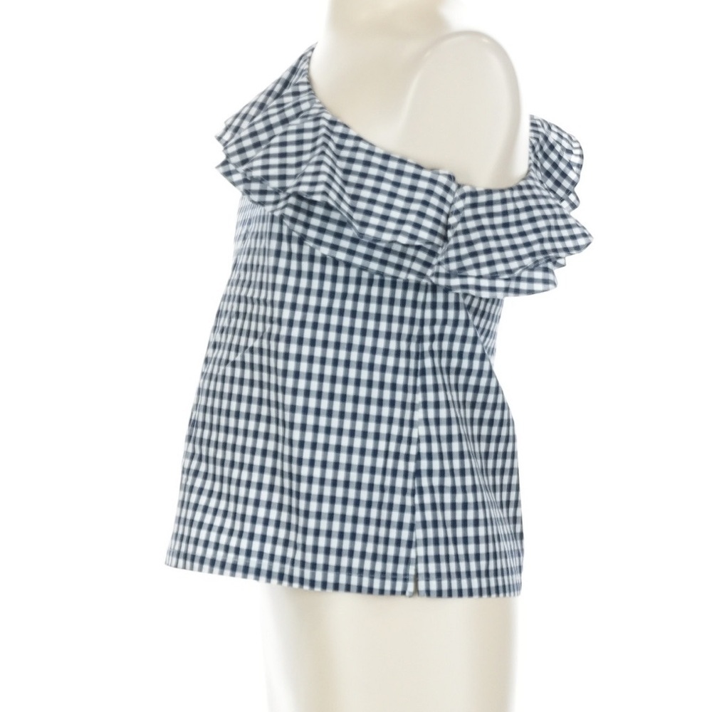 J.Crew One Shoulder Ruffle Top Gingham Navy White Size 0 NWT Summer Date Night - Picture 5 of 6